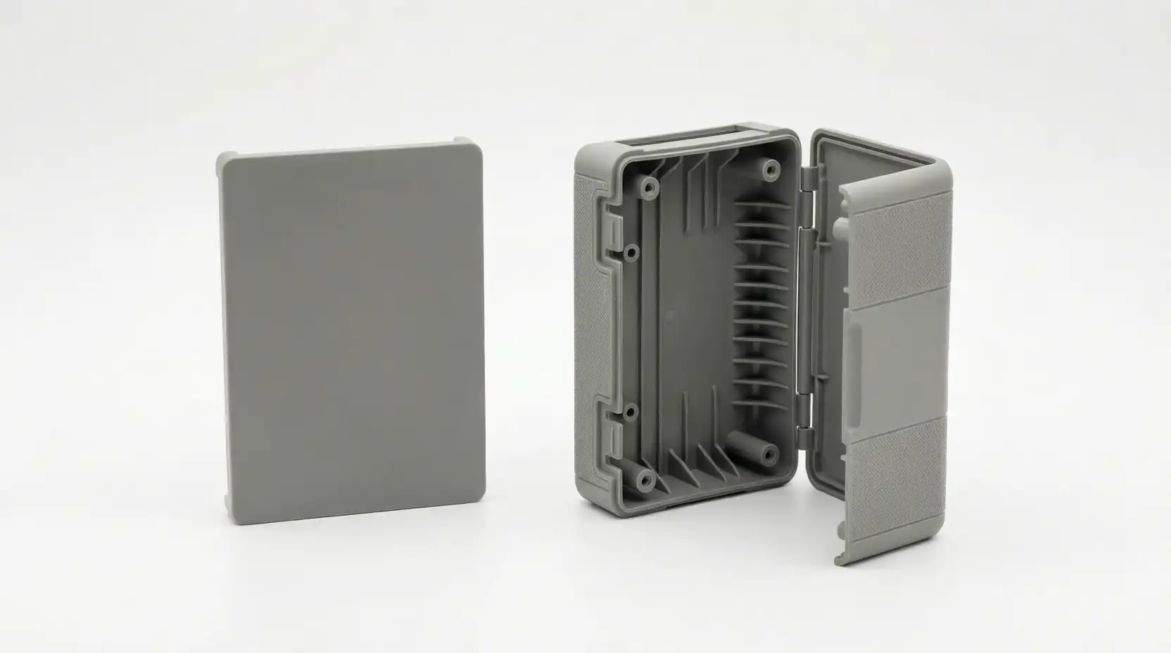 Simple injection molded part compared to complex multi-feature part