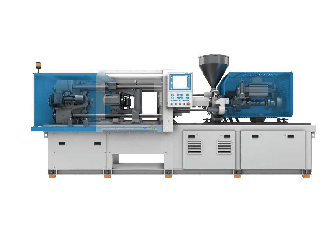 Injection molding machine in operation